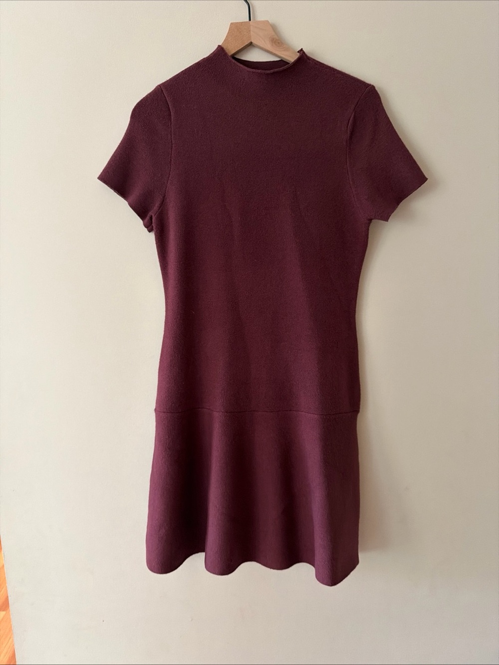 Short-Sleeve Knit Midi Dress in Deep Burgundy